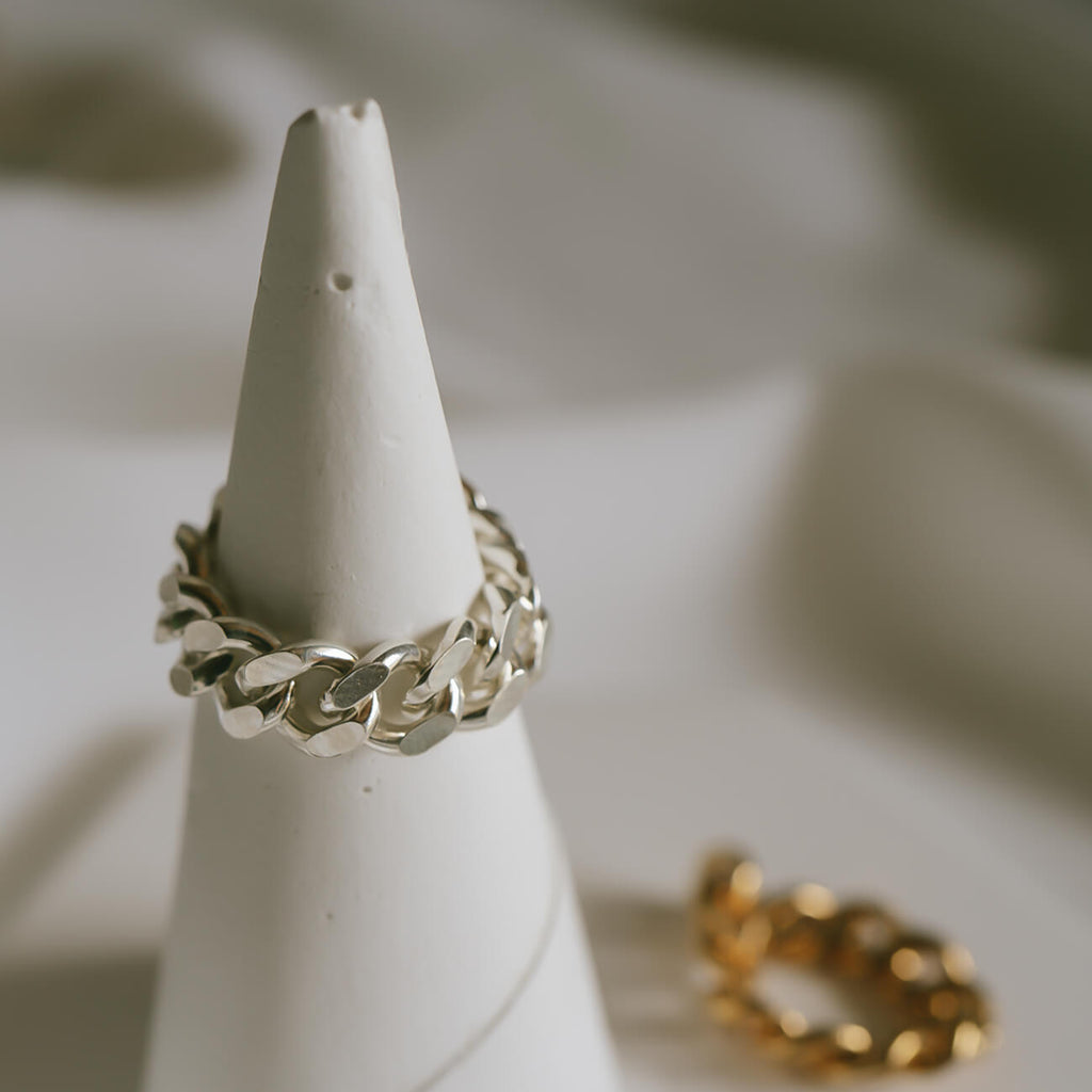 18K Gold Plated Sterling Silver Cuban Link Chain Ring | KAVALERI