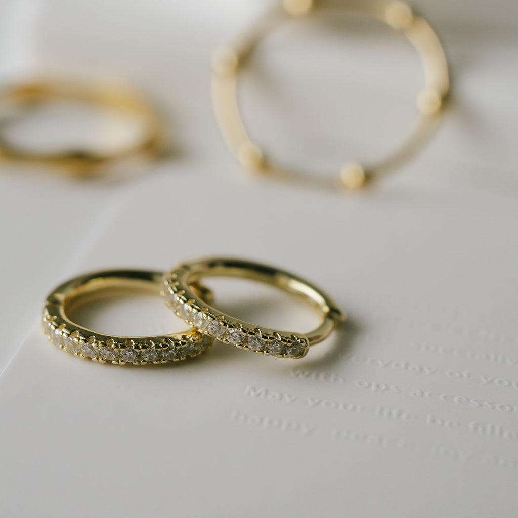 18K Gold Plated Sterling Silver Straight Pave Hoop Earrings | KYKLOS-STR