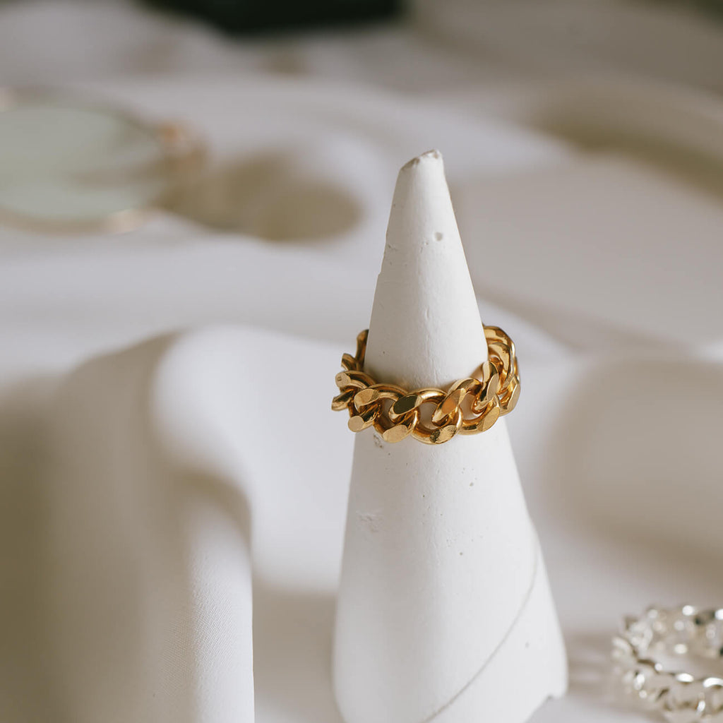 18K Gold Plated Sterling Silver Cuban Link Chain Ring | KAVALERI