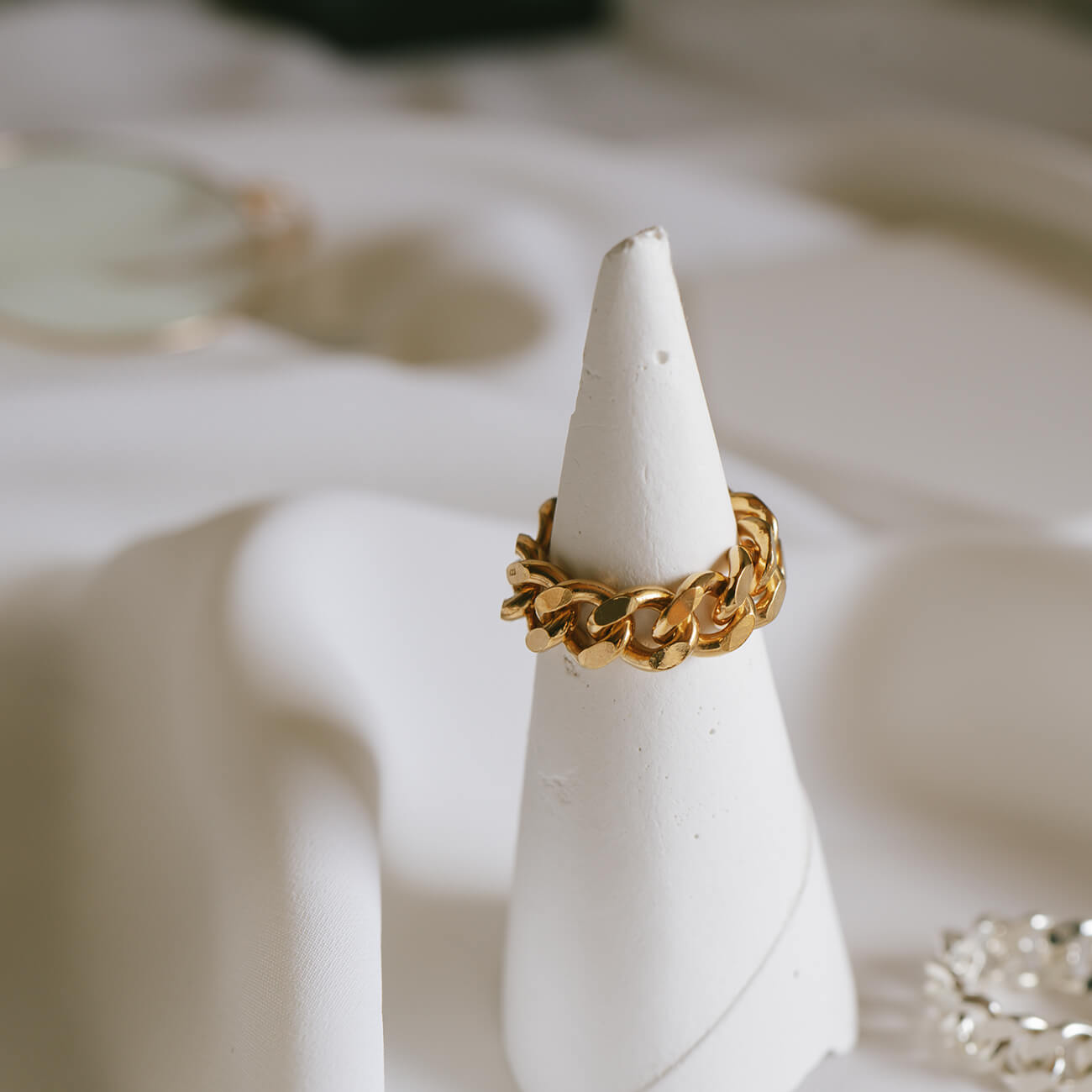 18K Gold Plated Sterling Silver Cuban Link Chain Ring | KAVALERI
