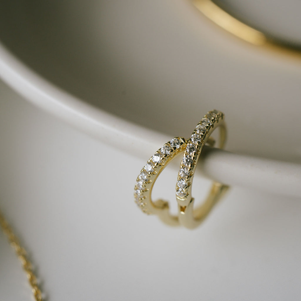 18K Gold Plated Sterling Silver Straight Pave Hoop Earrings | KYKLOS-STR