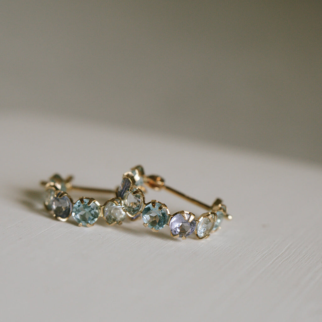 10K Gold Multicolor Gemstone Huggie Hoop Earrings | MAROLOKKO