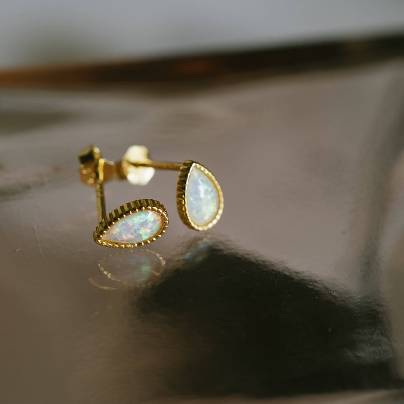 18K Gold Plated Sterling Silver Drop Synthetic Opal Earrings | SOPOROS-DROP