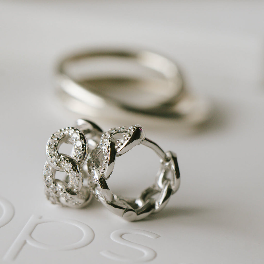 18K Gold Plated Sterling Silver Chain Cz Pave Hoop Earrings | KYKLOS-CHAIN