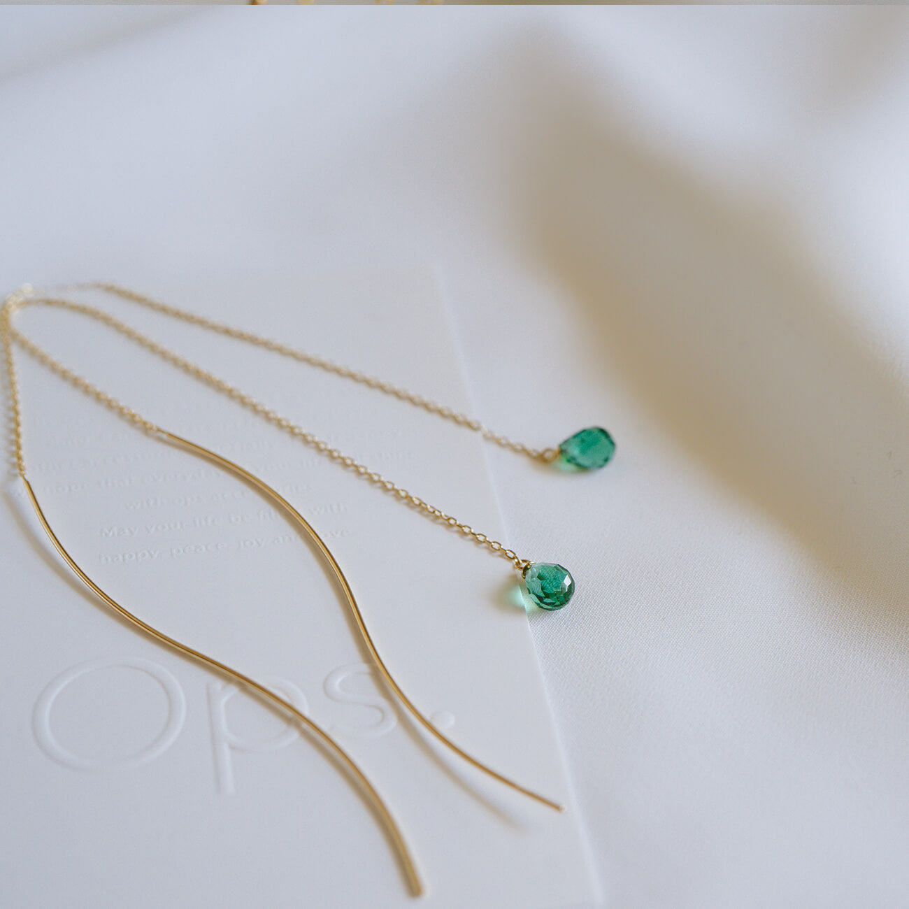 10K Gold Gemstone Wavy Long Earrings | ORNE-TEAR