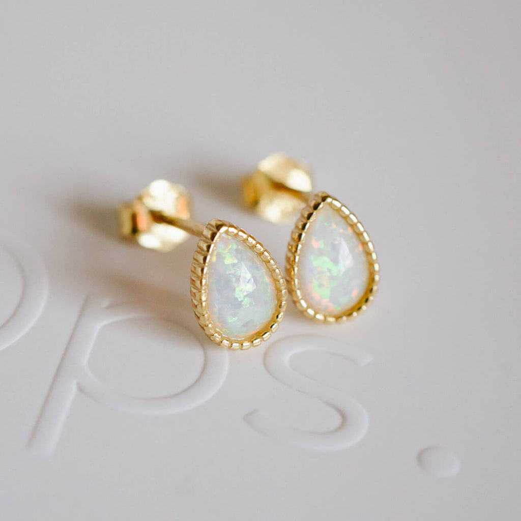 18K Gold Plated Sterling Silver Drop Synthetic Opal Earrings | SOPOROS-DROP
