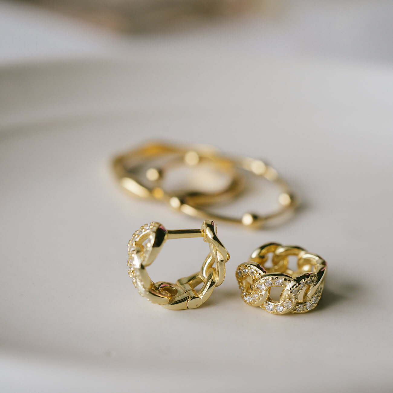 18K Gold Plated Sterling Silver Chain Cz Pave Hoop Earrings | KYKLOS-CHAIN