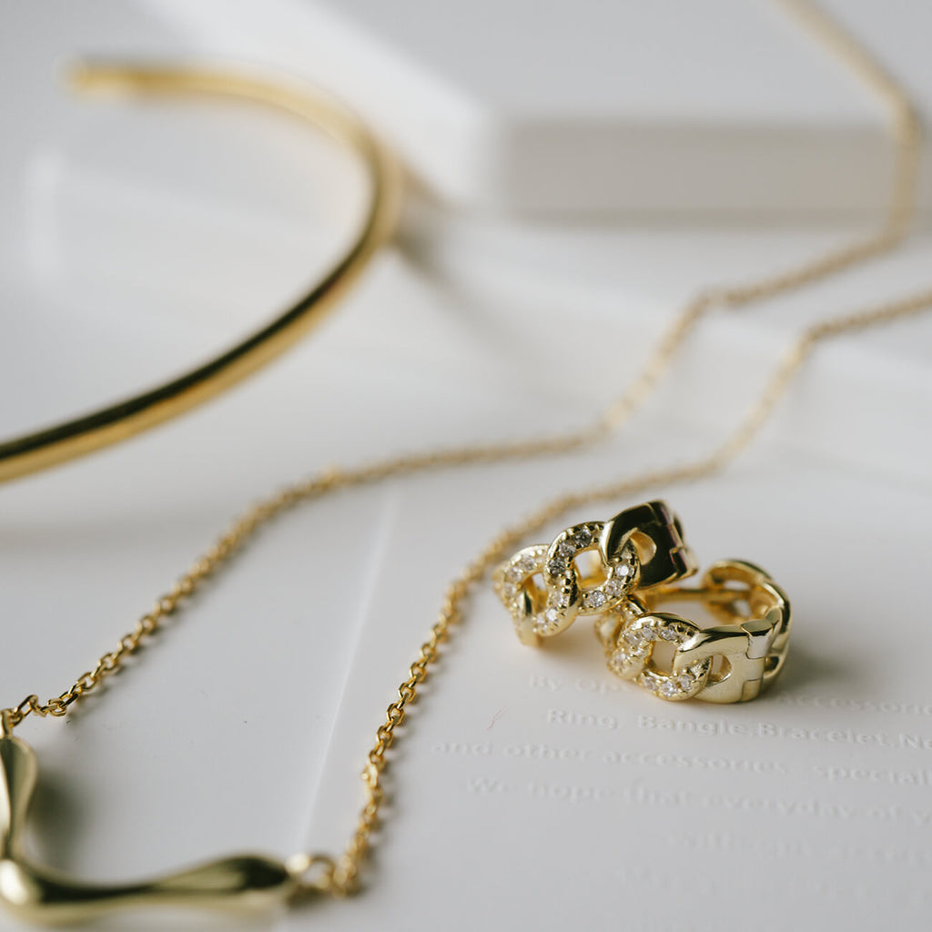 18K Gold Plated Sterling Silver Chain Cz Pave Hoop Earrings | KYKLOS-CHAIN