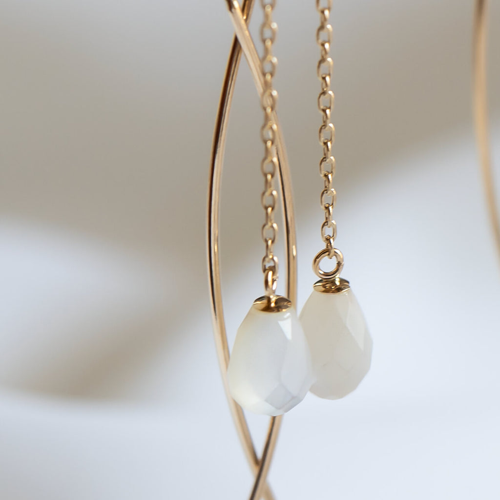 10K Gold Gemstone Wavy Long Earrings | ORNE-TEAR