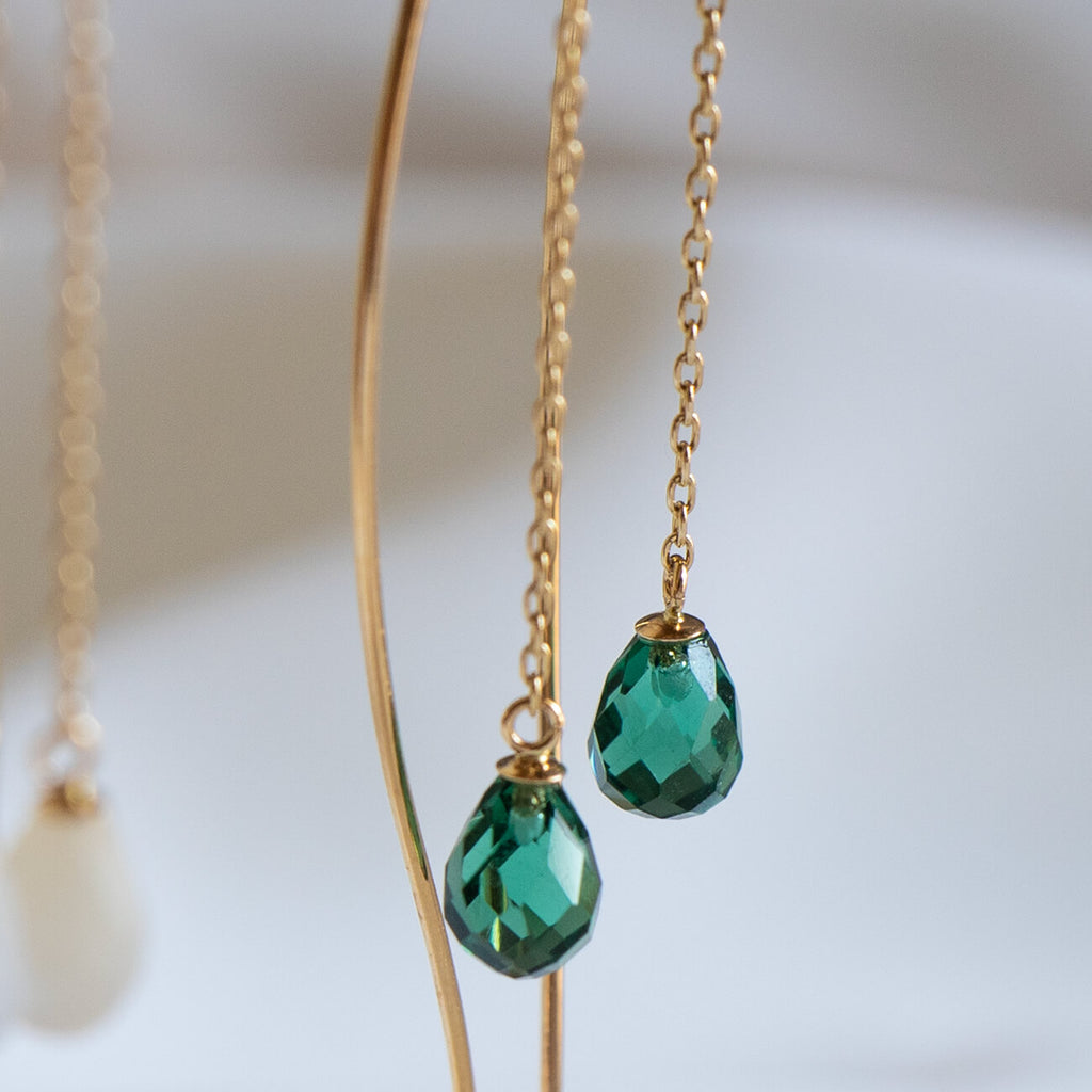 10K Gold Gemstone Wavy Long Earrings | ORNE-TEAR