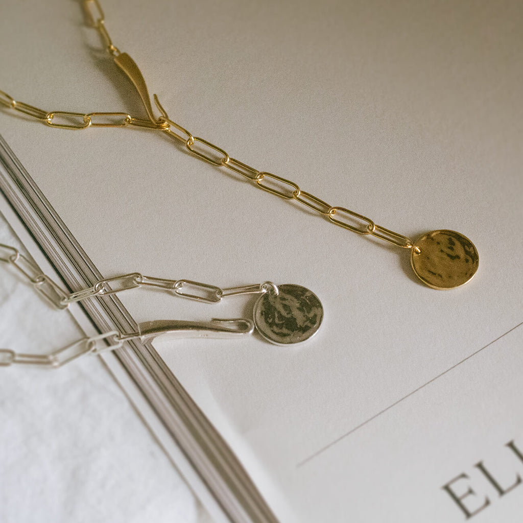 18K Gold Plated Sterling Silver Boxchain Coin Necklace | NOVAC-BLANCA