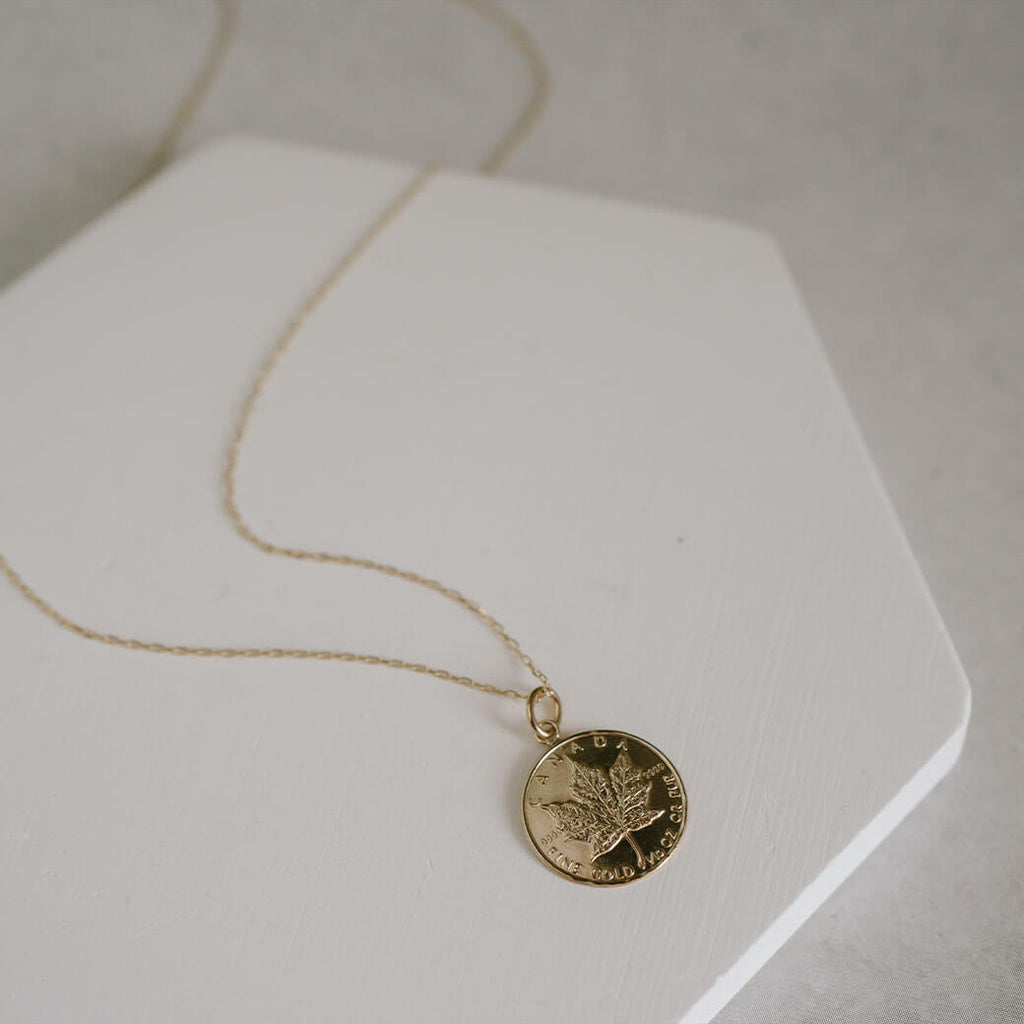 Canadian Maple Leaf 10K Gold Coin Necklace | RAFOLIO