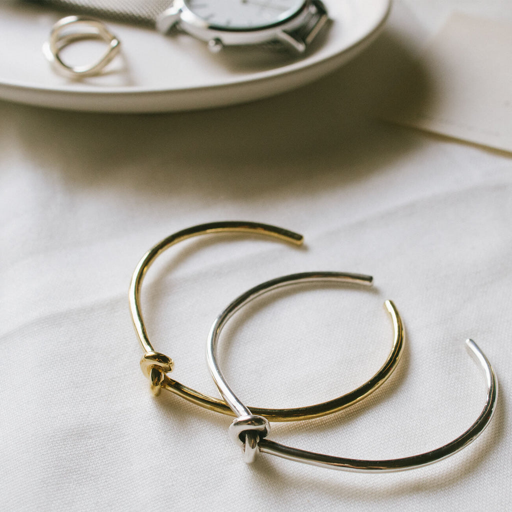 18K Gold Plated Sterling Silver Tight Knot Bangle | OBLIGA
