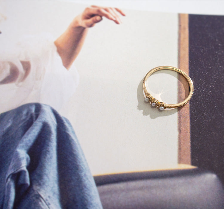 K10 Baby Pearl Gold Ring | ORIDA