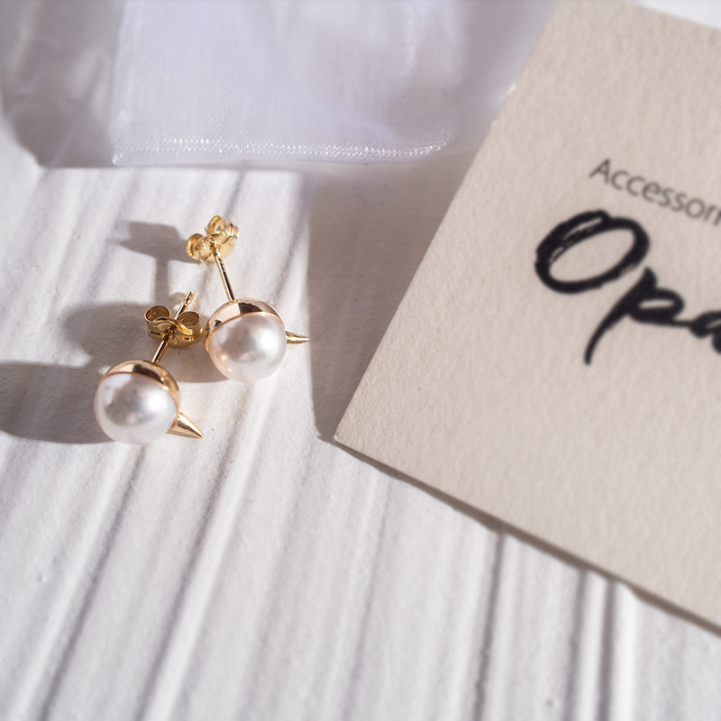 18K Gold Thorny Gold Cap Pearl Earrings | ESPINAS