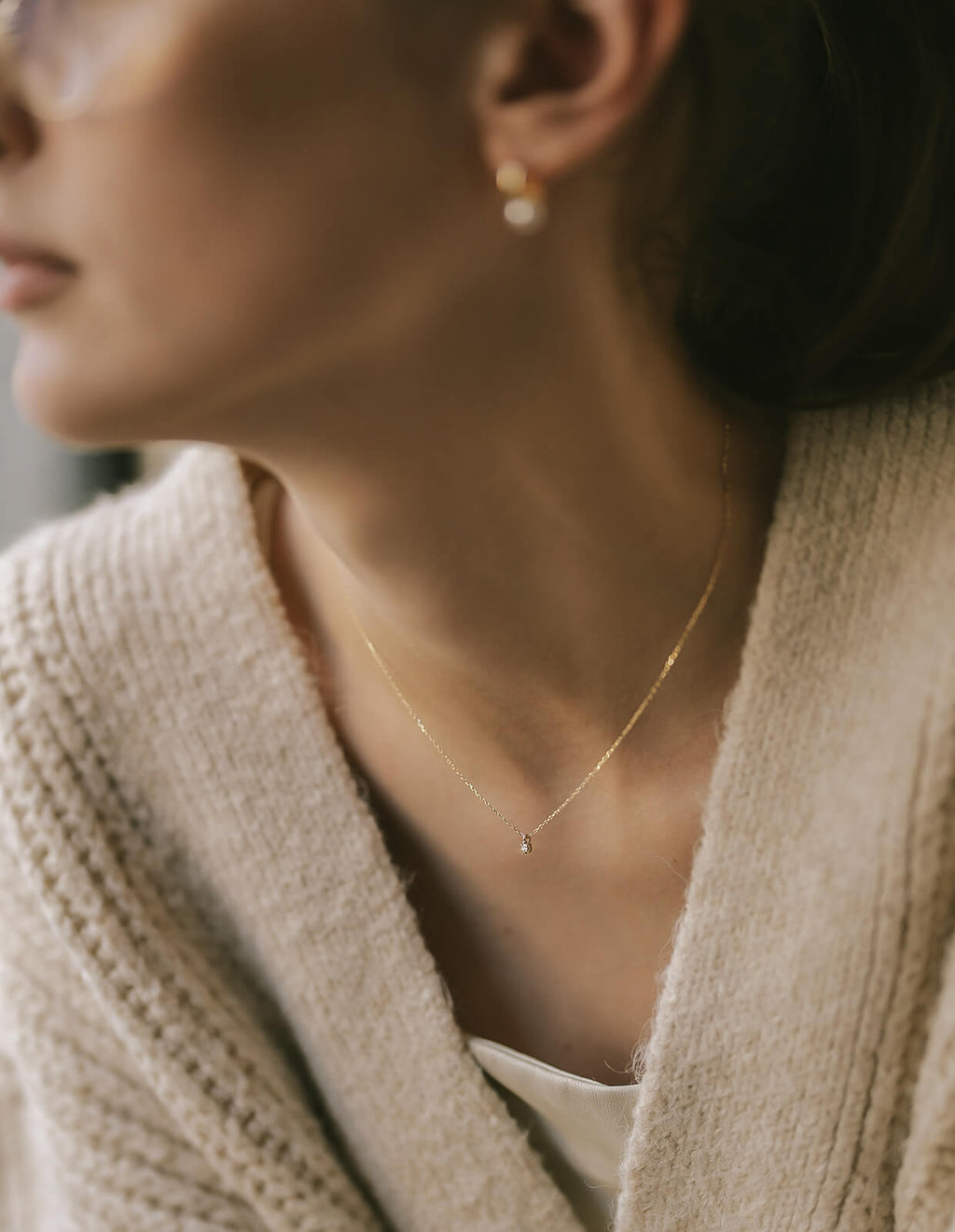 10K Gold Single Stone Diamond Necklace | ASTERI-SEIRIOS
