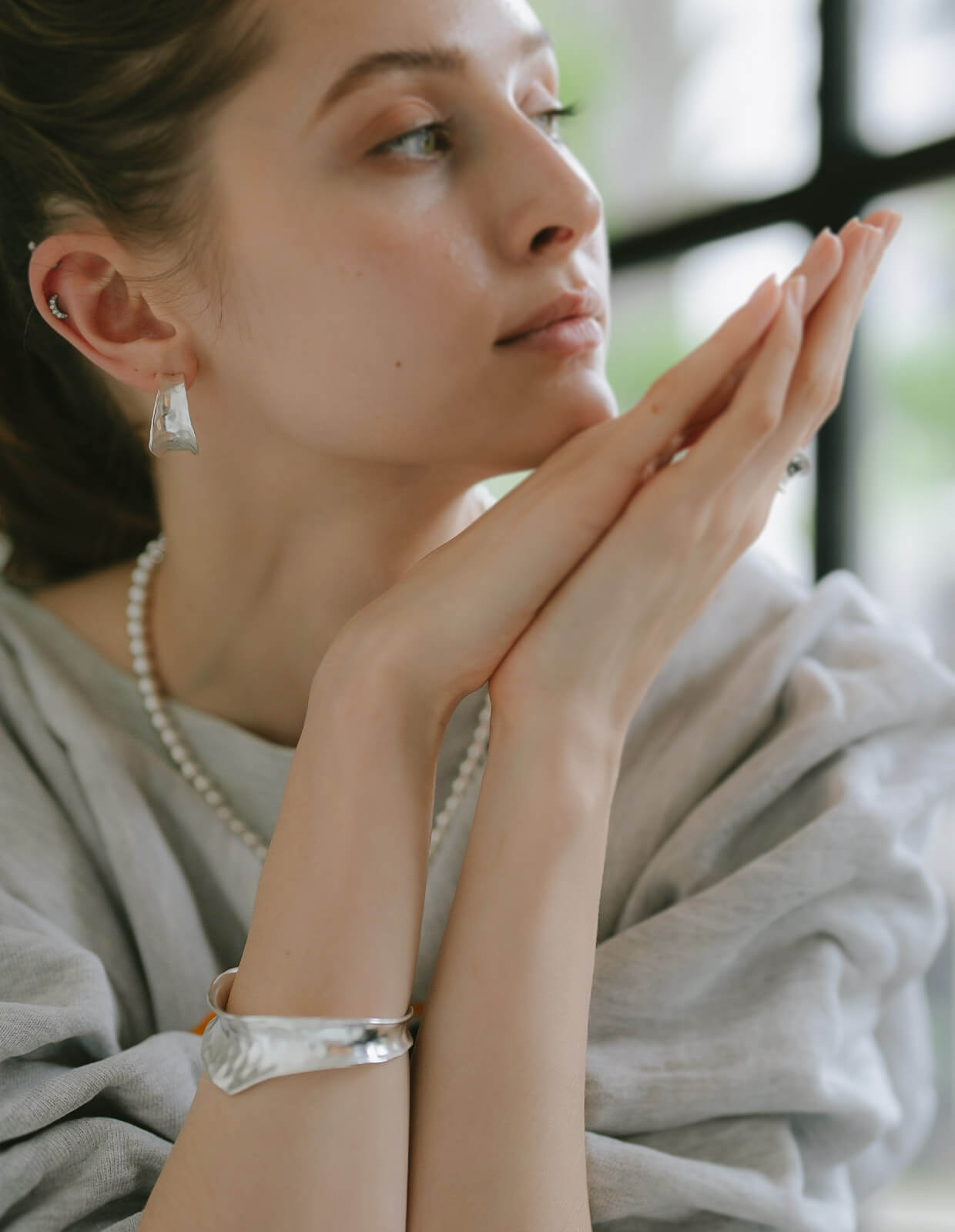 925 Sterling Silver Hammered Wide Bangle | ERZGE