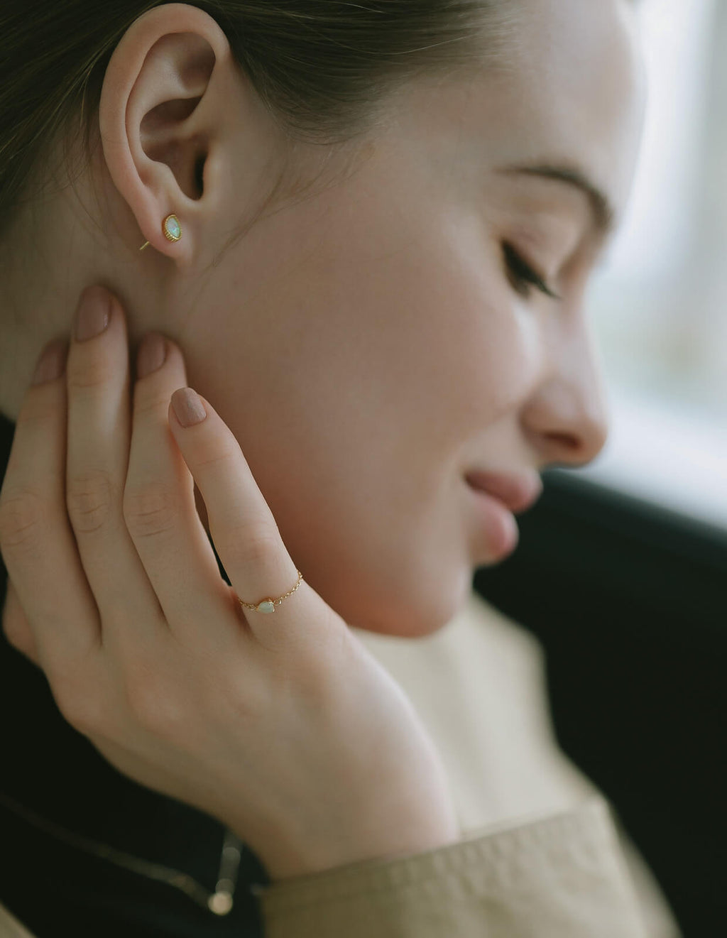 18K Gold Plated Sterling Silver Drop Synthetic Opal Earrings | SOPOROS-DROP