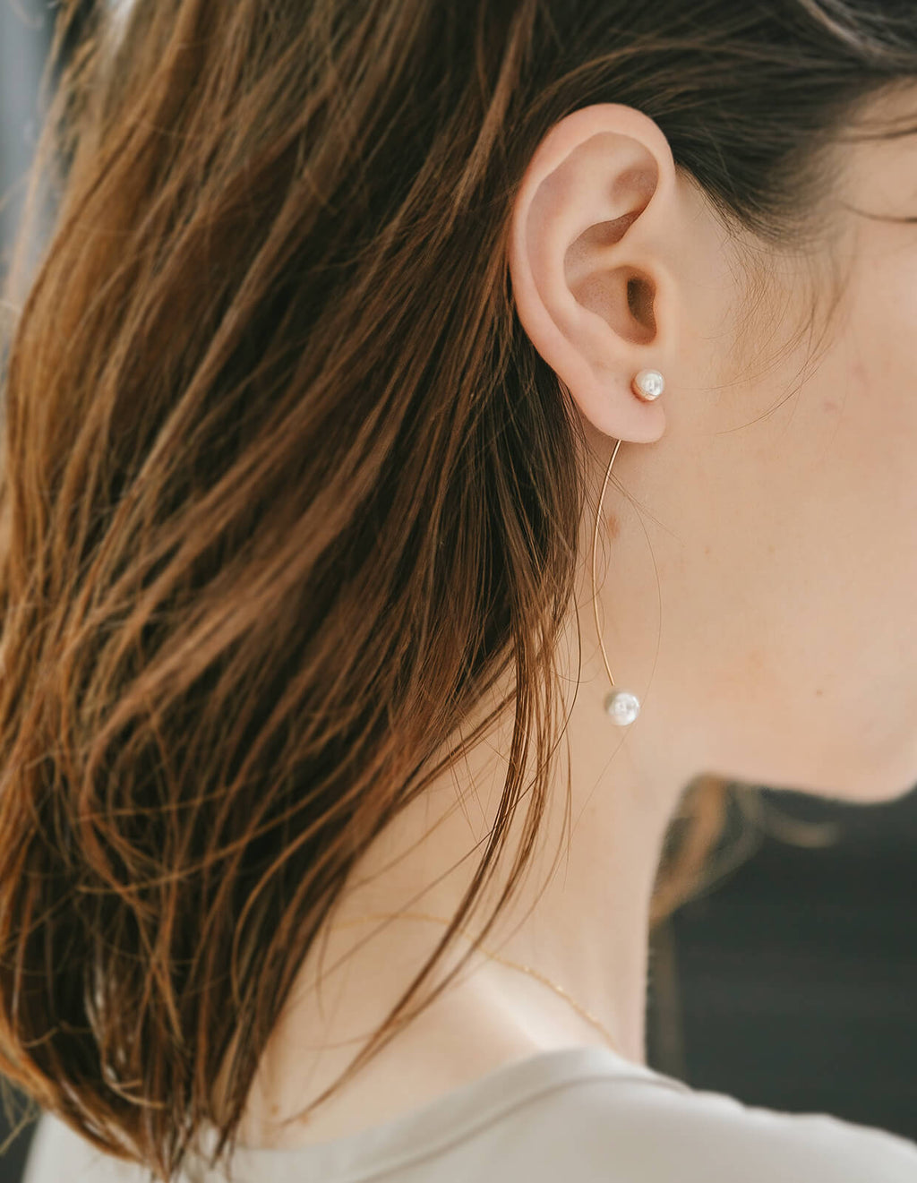 18K Gold Pink Gold Long Pearl Swing Earrings | ILMARI