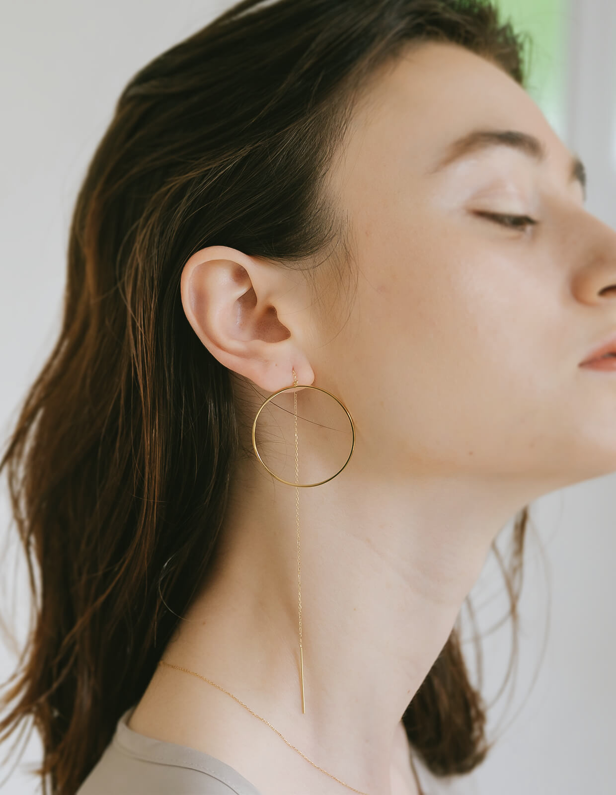 10K Gold Elegant Hoop Chain Earrings | DENEB-10K