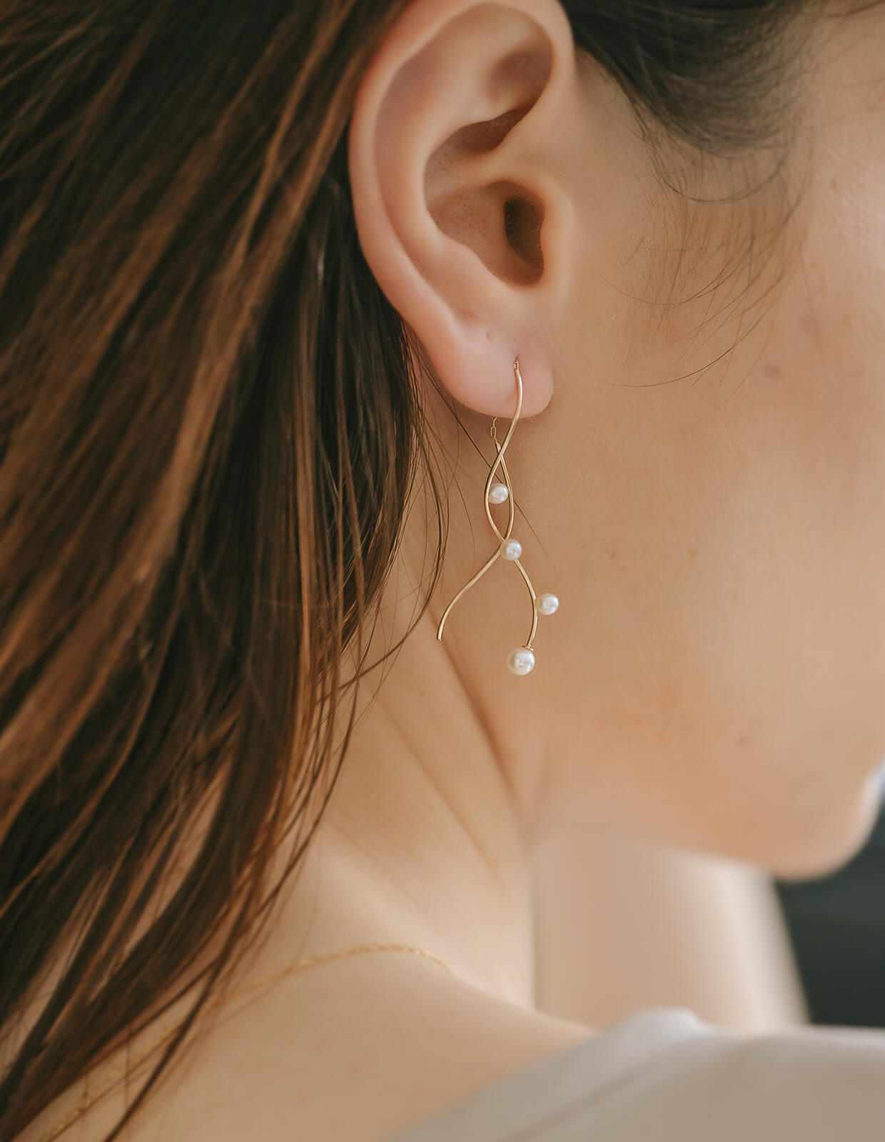 10K Baby Pearl Long Earrings | RITVA