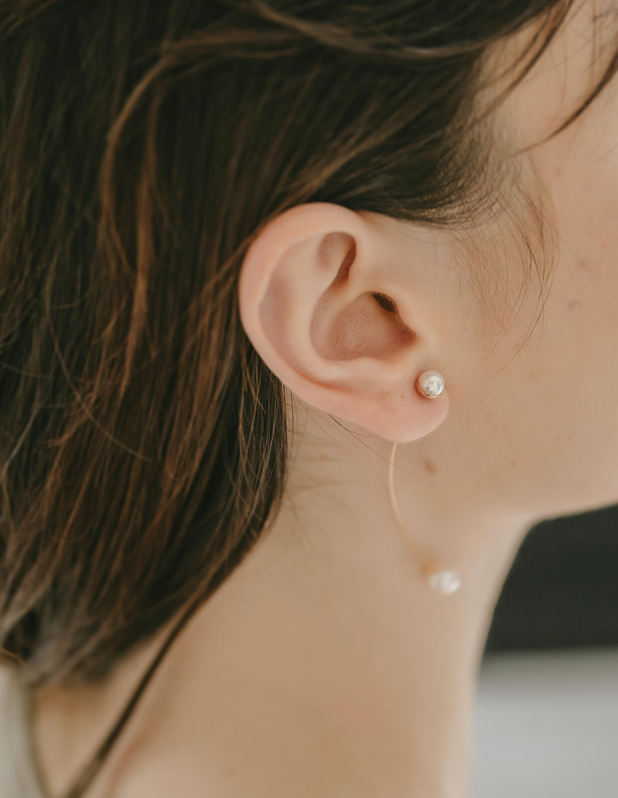 18K Gold Pink Gold Long Pearl Swing Earrings | ILMARI