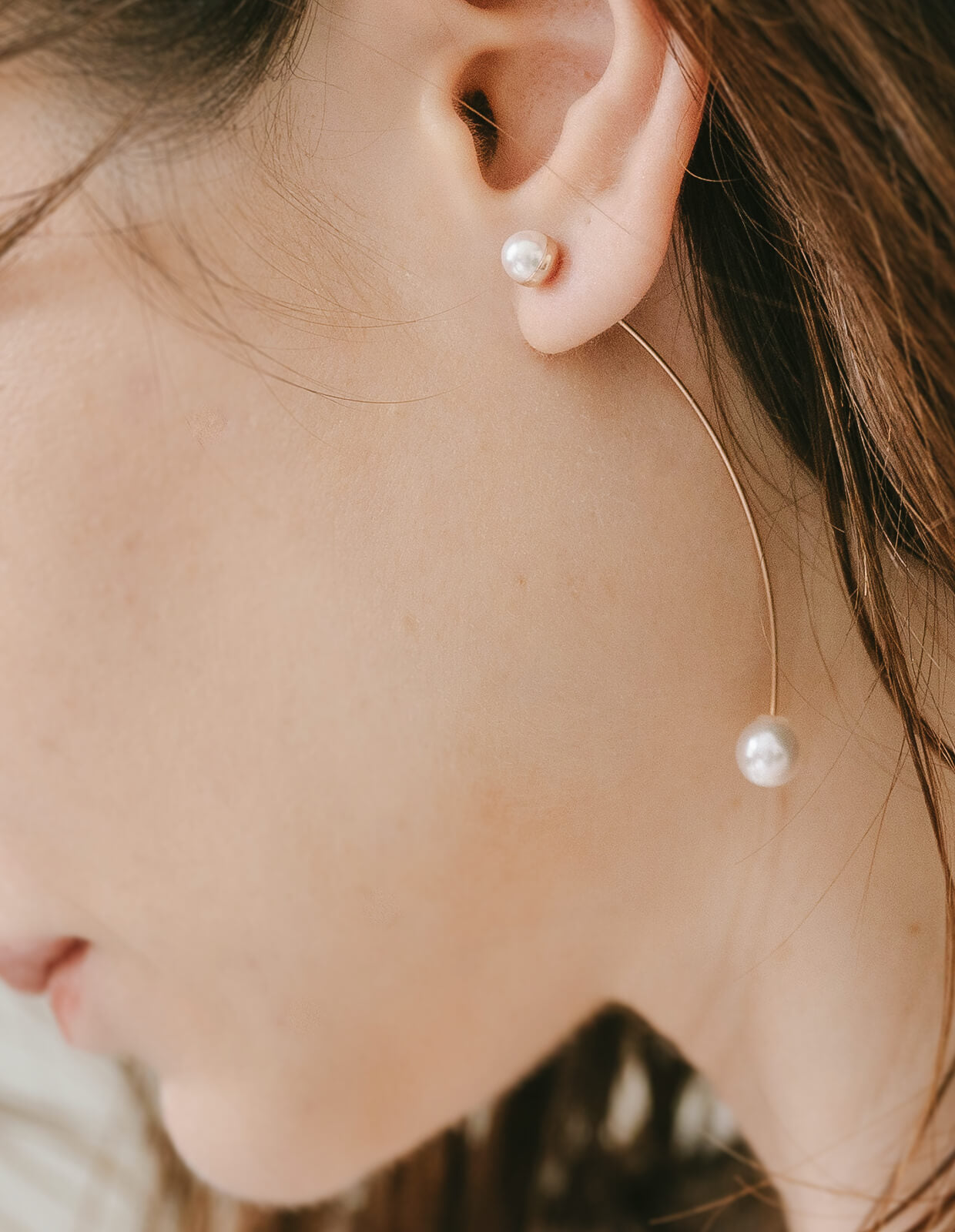 18K Gold Pink Gold Long Pearl Swing Earrings | ILMARI