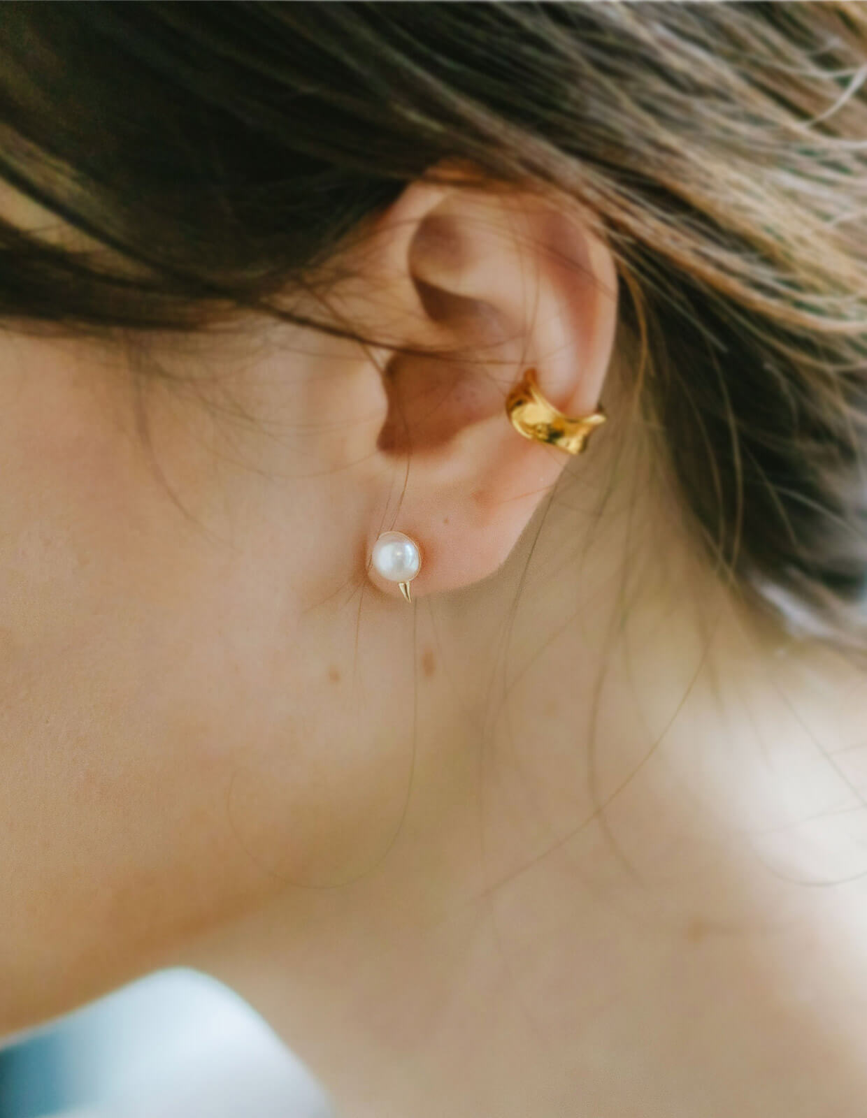 18K Gold Thorny Gold Cap Pearl Earrings | ESPINAS