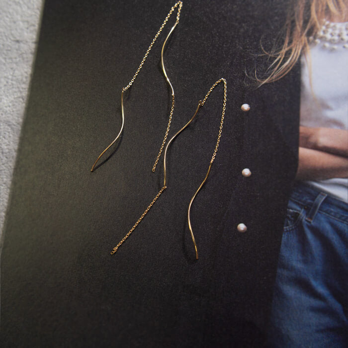 18K Gold Wavy Long Earrings | ORNE-WAVE