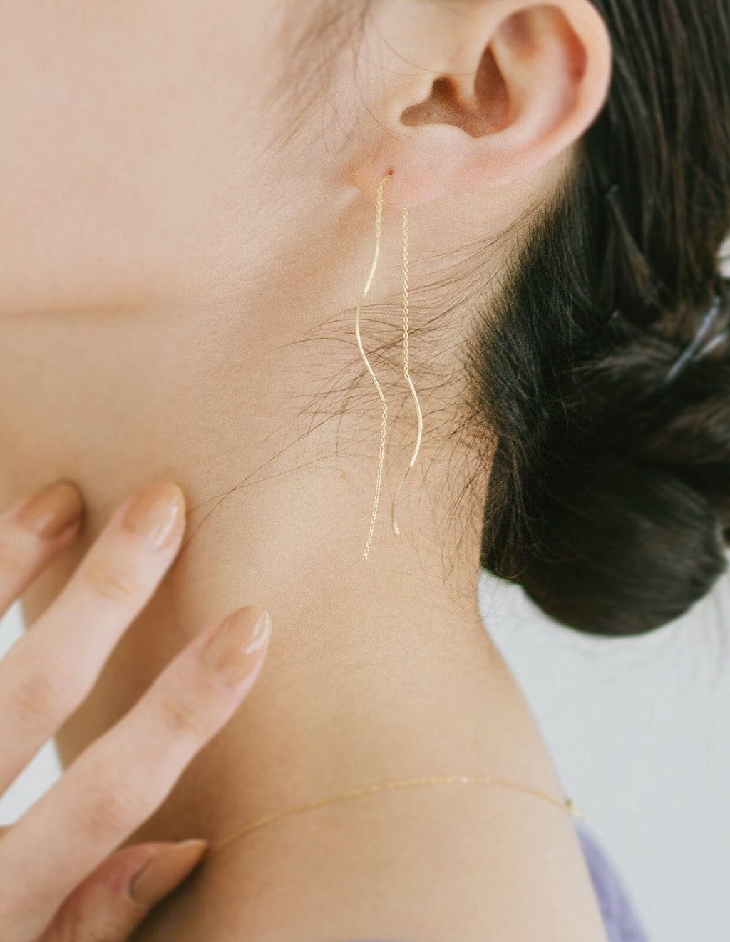 18K Gold Wavy Long Earrings | ORNE-WAVE