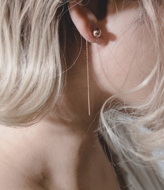 18K Gold 6.5cm Mirror Round Ball Long Chain Earrings | PRENDOR-SHORT