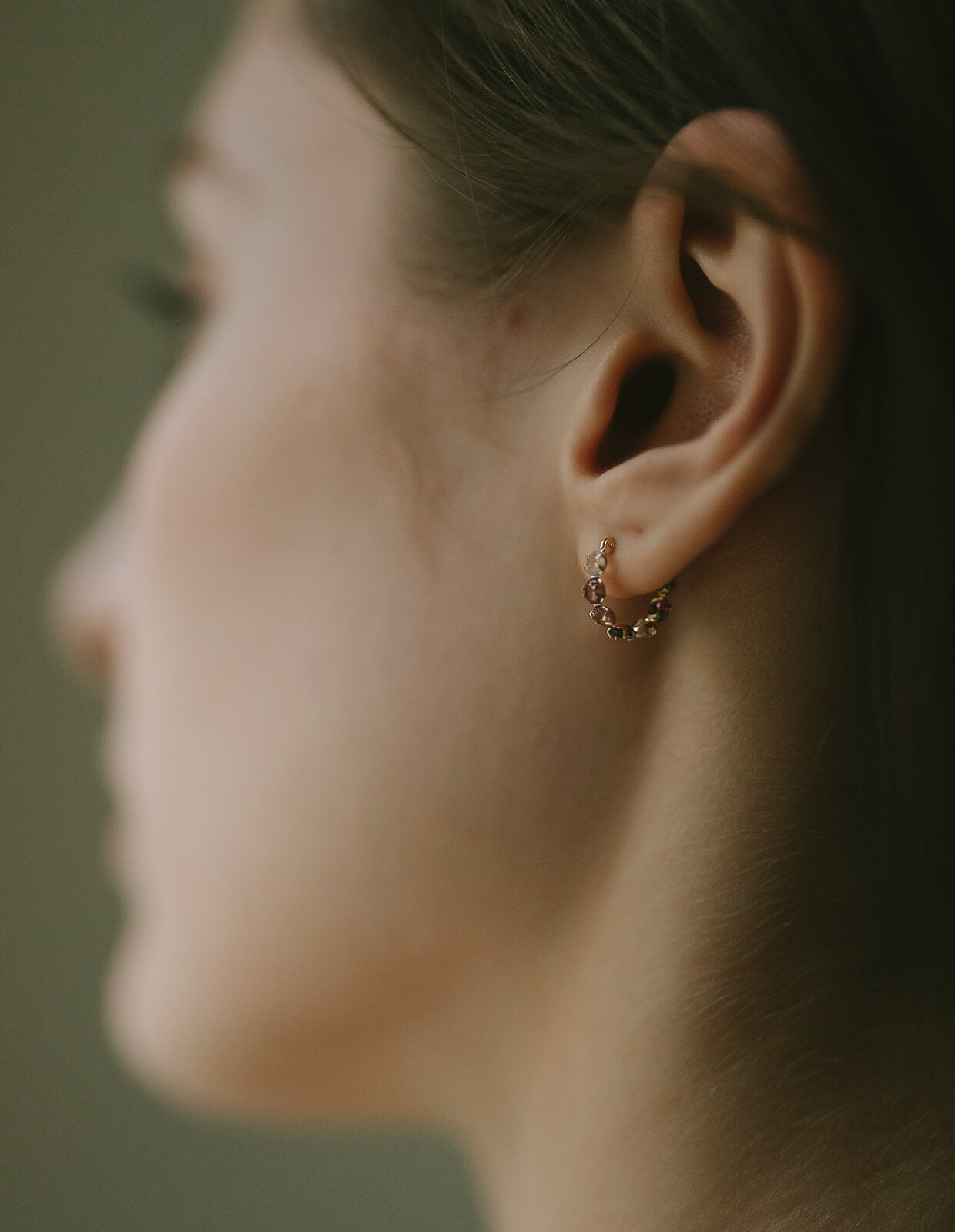 10K Gold Multicolor Gemstone Huggie Hoop Earrings | MAROLOKKO