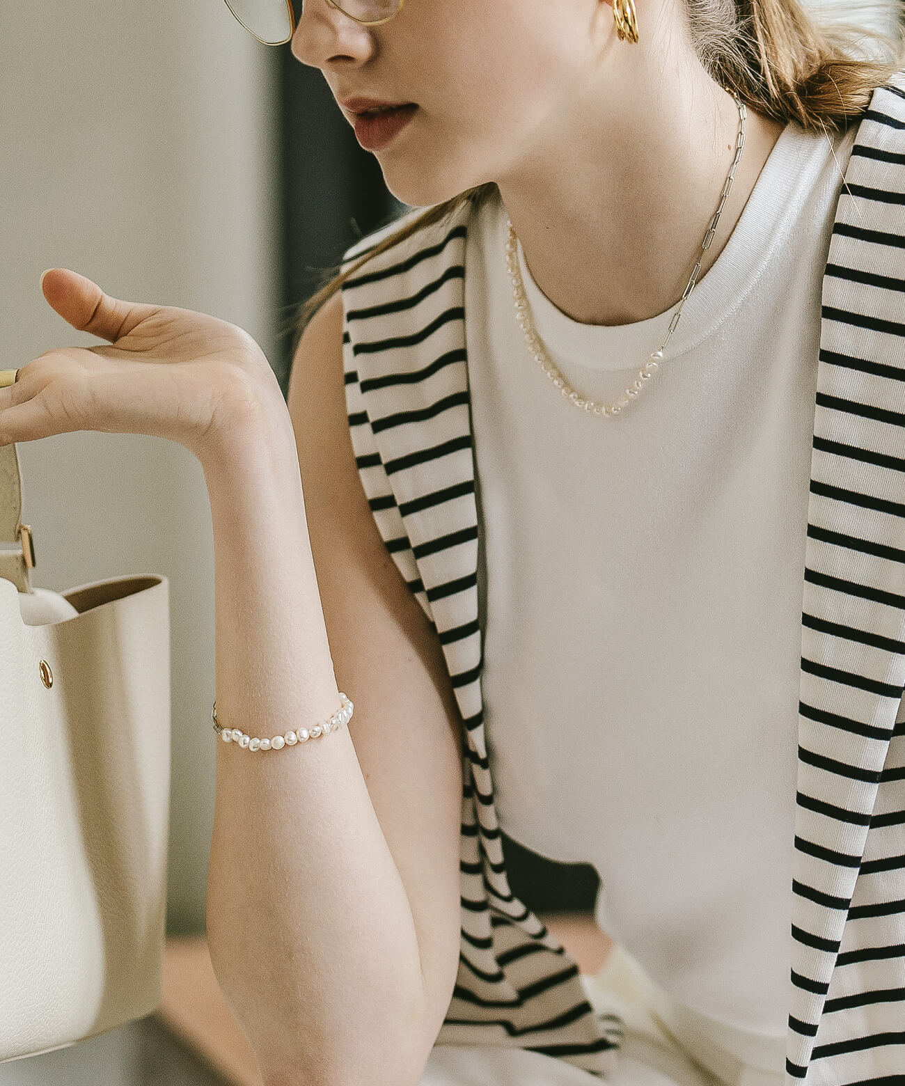 Baroque Pearl Link Chain Bracelet | AFRIZO-MIKTOS-BR