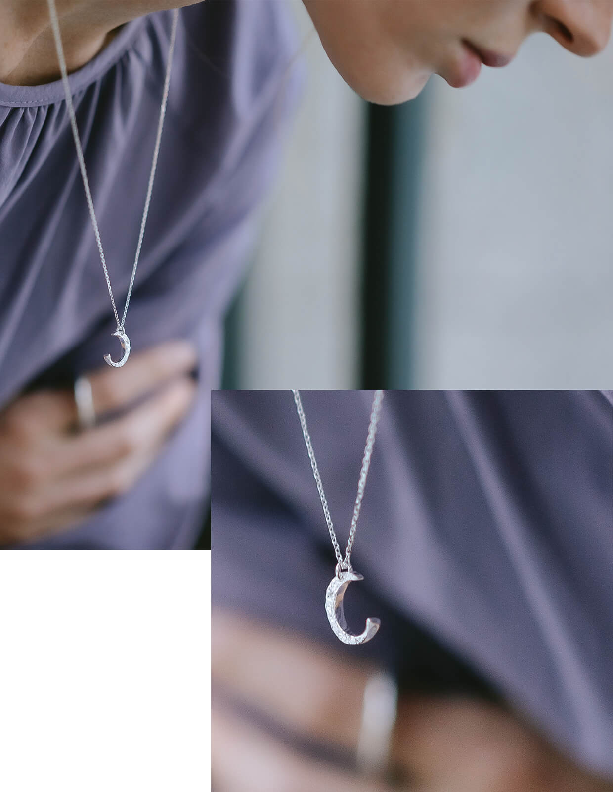 Silver925 Crescent Moon Pendant Necklace | LUNEVE