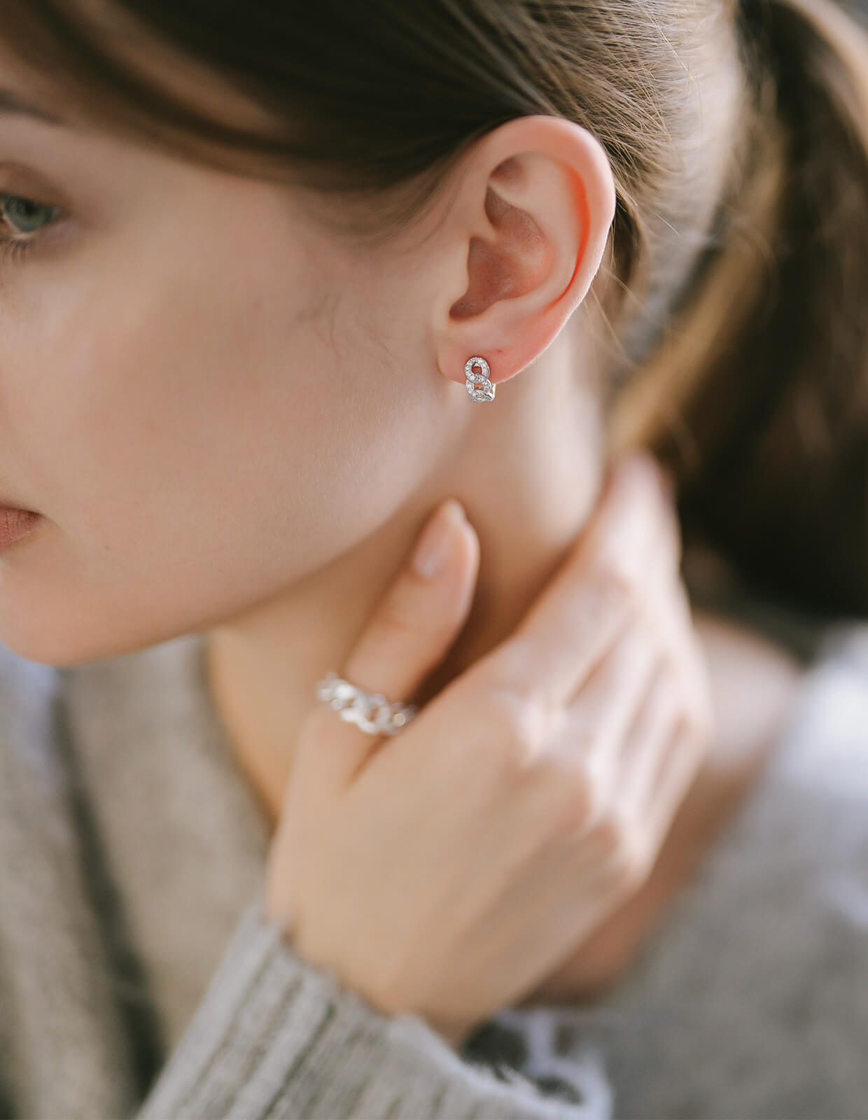 18K Gold Plated Sterling Silver Chain Cz Pave Hoop Earrings | KYKLOS-CHAIN