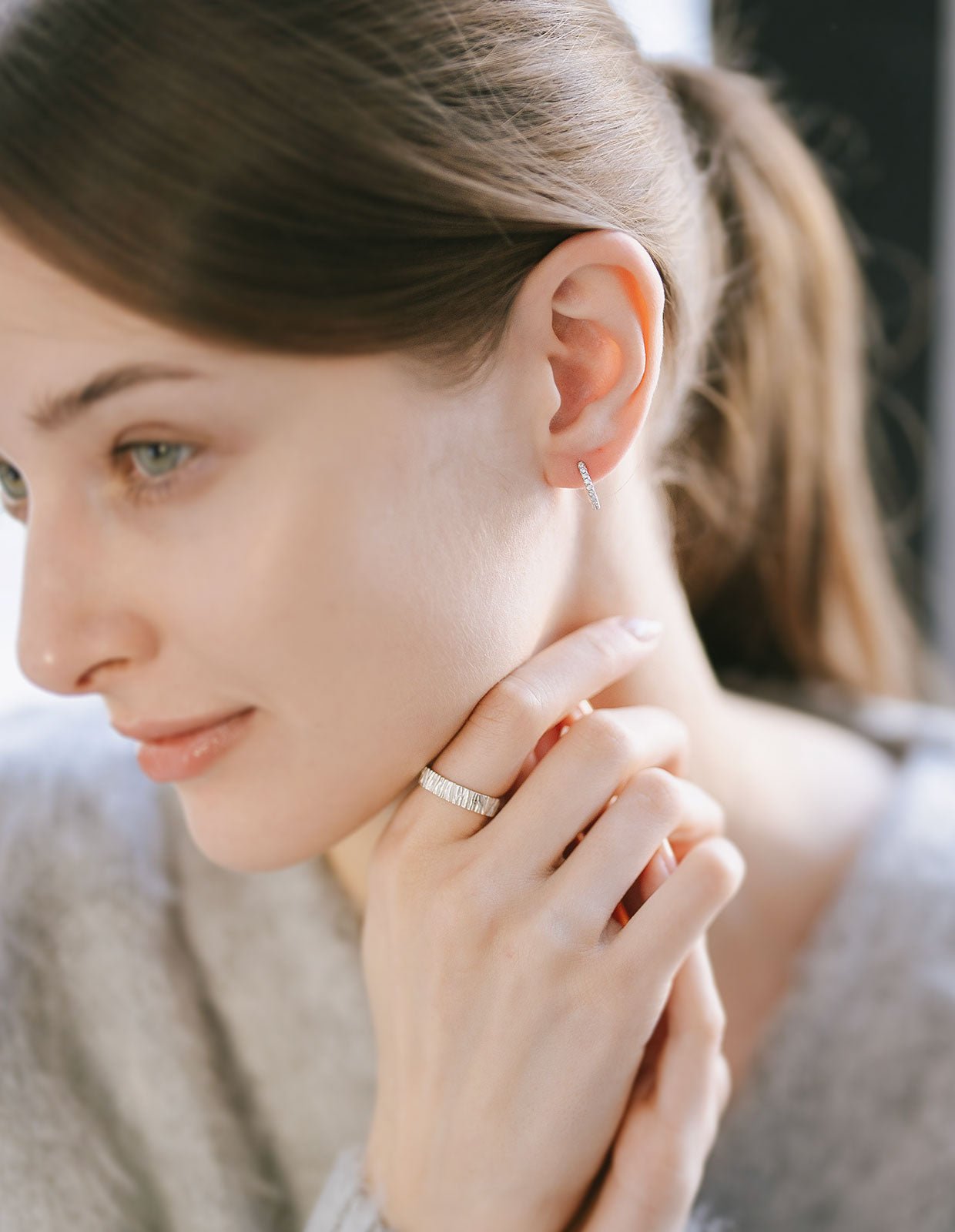 18K Gold Plated Sterling Silver Straight Pave Hoop Earrings | KYKLOS-STR