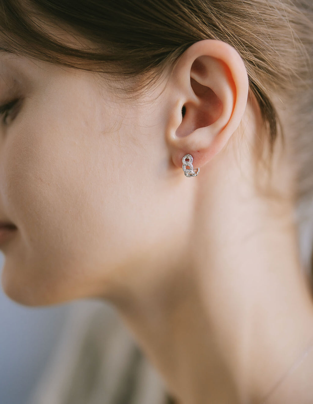 18K Gold Plated Sterling Silver Chain Cz Pave Hoop Earrings | KYKLOS-CHAIN