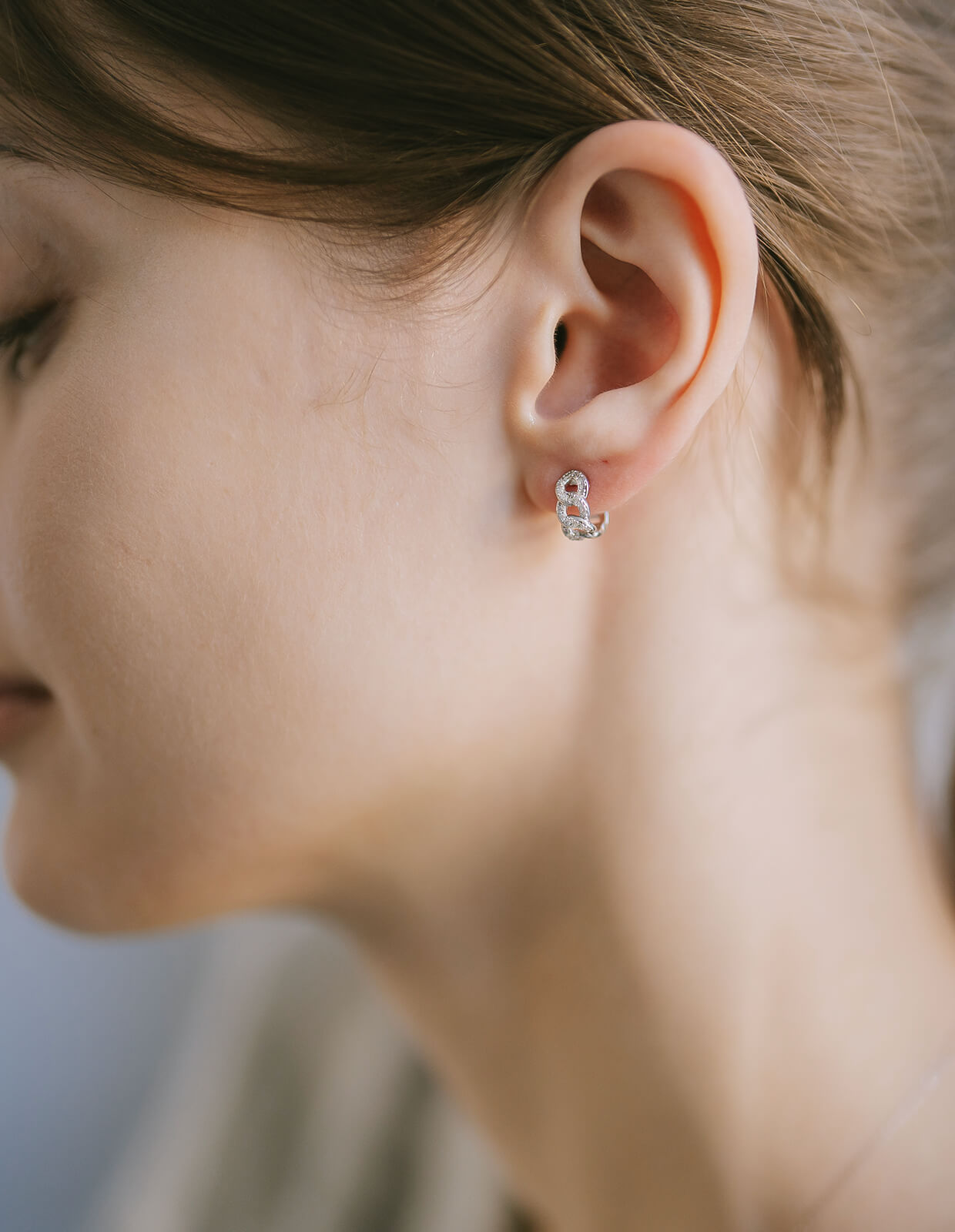 18K Gold Plated Sterling Silver Chain Cz Pave Hoop Earrings | KYKLOS-CHAIN