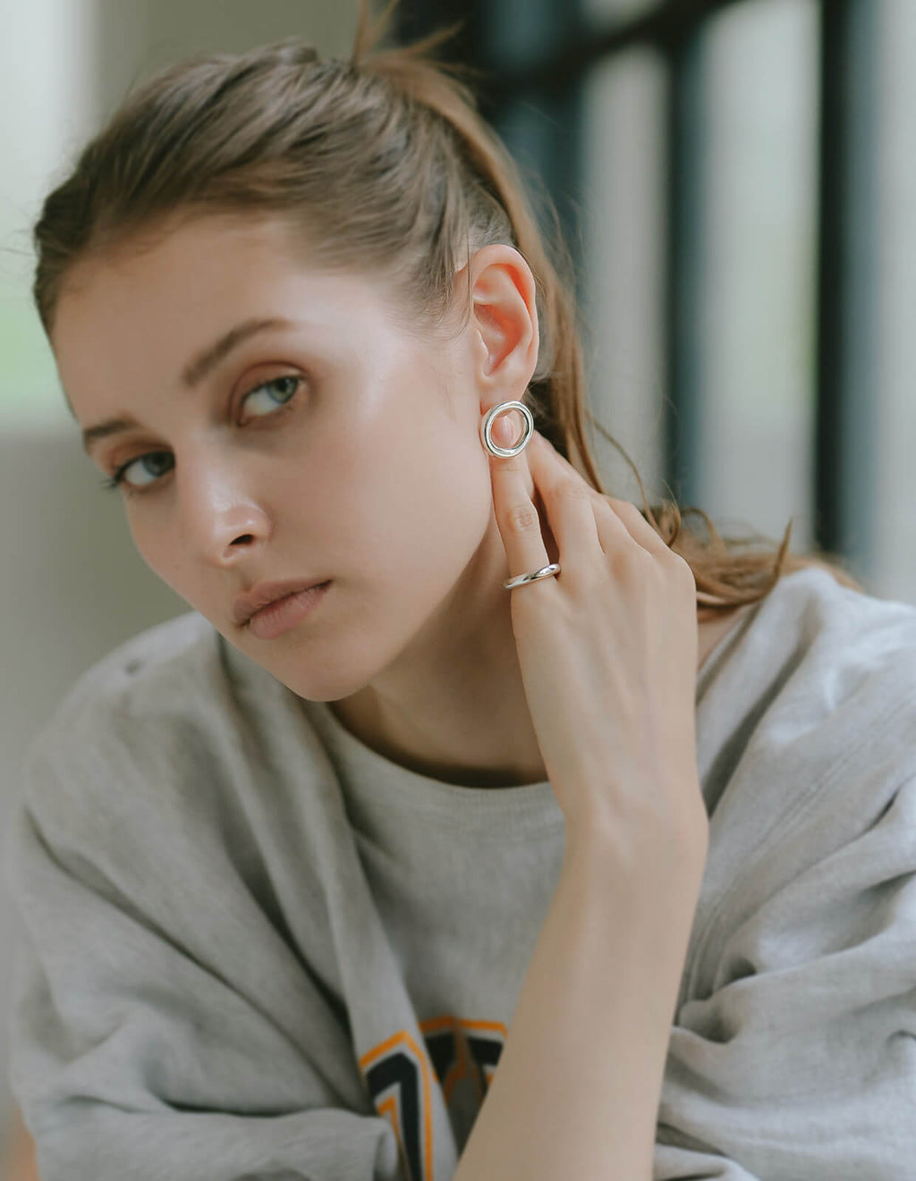 18K Gold Plated Sterling Silver Puffy Hoop Pierce | AUREOLA