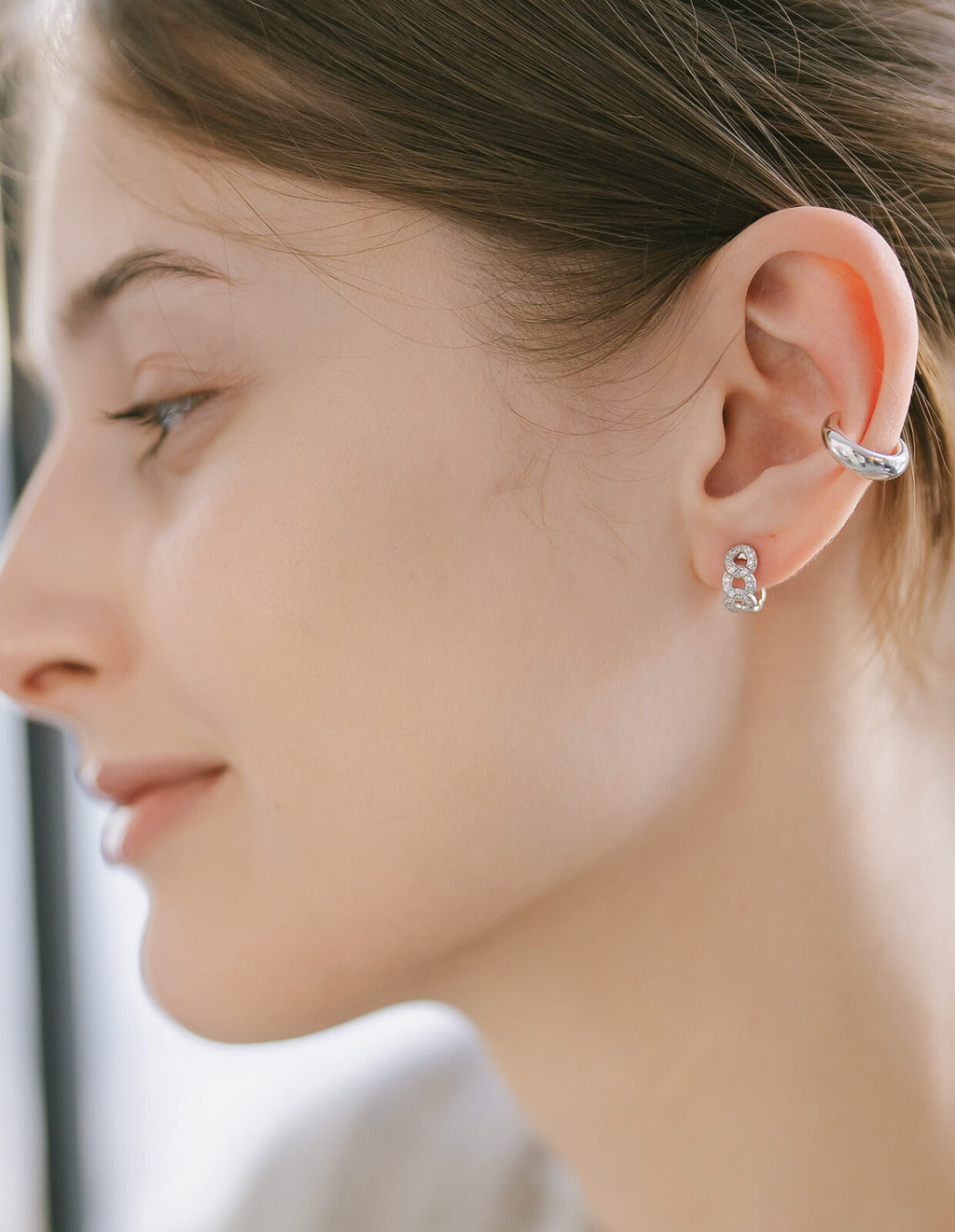 18K Gold Plated Sterling Silver Chain Cz Pave Hoop Earrings | KYKLOS-CHAIN