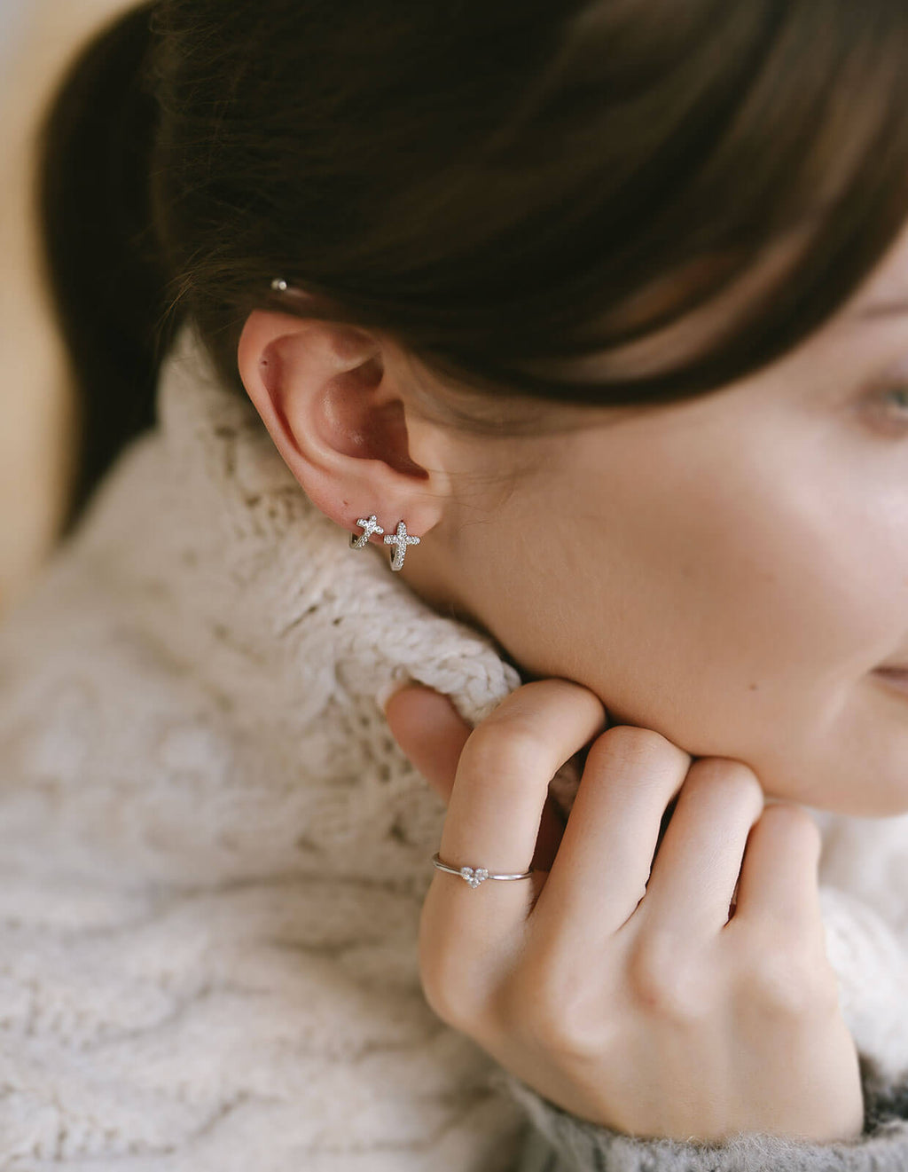 18K Gold Plated Sterling Silver Cross Pave Hoop Earrings | KYKLOS-CROS
