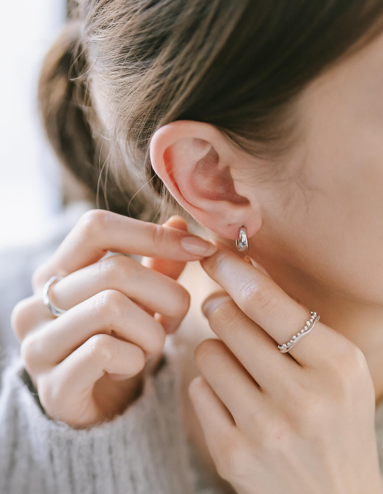 18K Gold Plated Sterling Silver Stout Tiny Hoop Earrings | KYKLOS-MOON