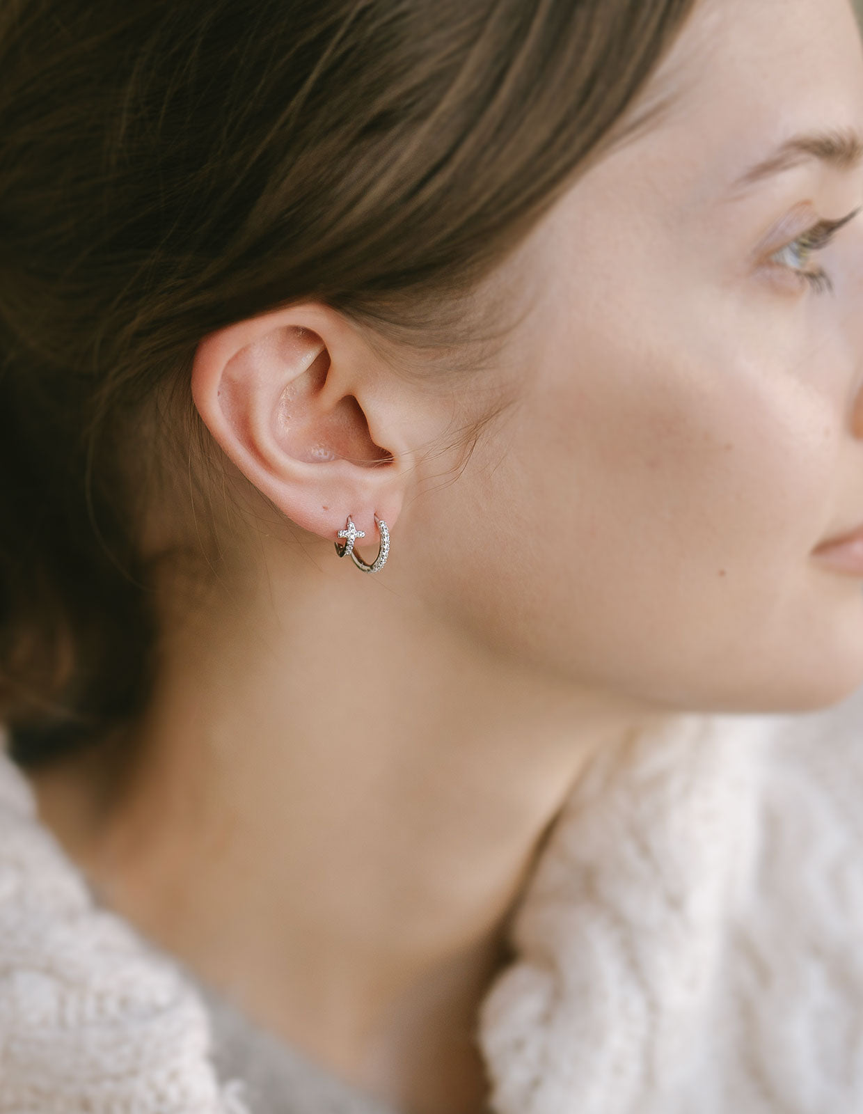 18K Gold Plated Sterling Silver Straight Pave Hoop Earrings | KYKLOS-STR