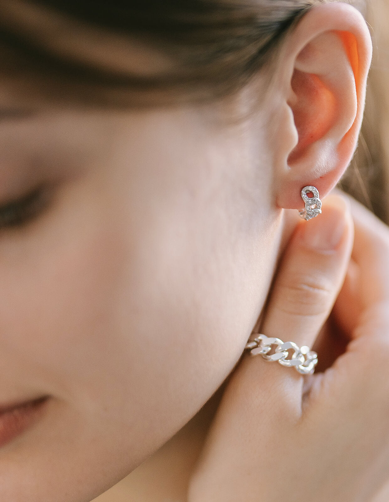 18K Gold Plated Sterling Silver Chain Cz Pave Hoop Earrings | KYKLOS-CHAIN