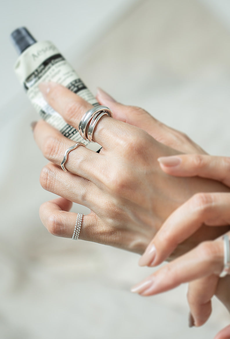 18K Gold Plated Sterling Silver Stacking Ball Chain Ring | LASSO