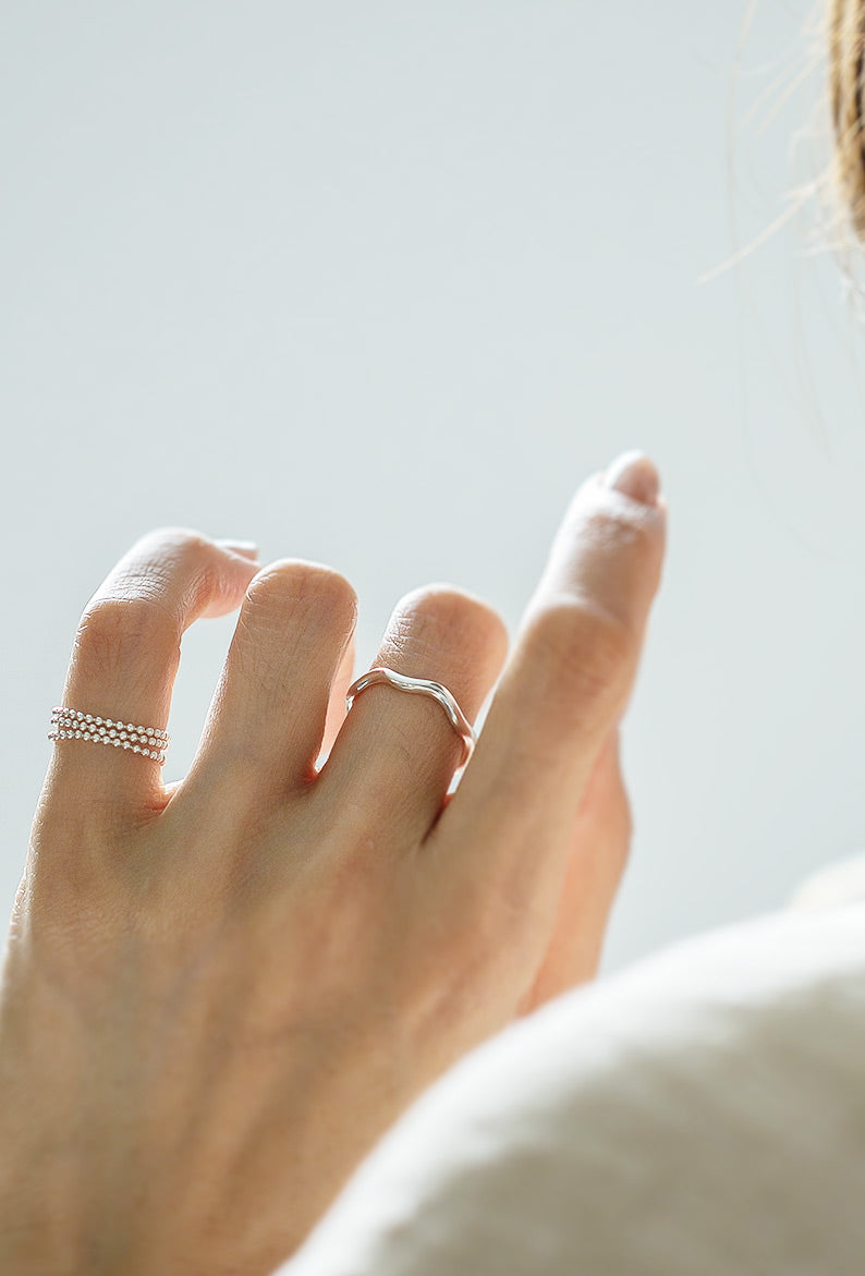 18K Gold Plated Sterling Silver Stacking Ball Chain Ring | LASSO