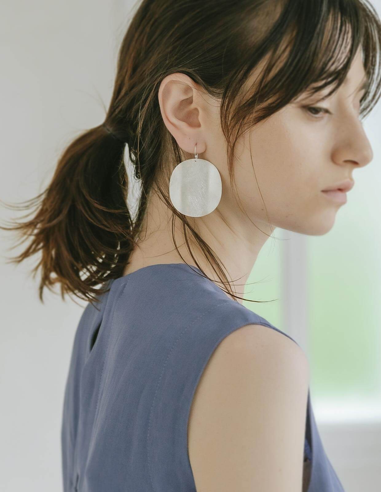 Silver925 Round Disk Hang Earrings | ARGENTA