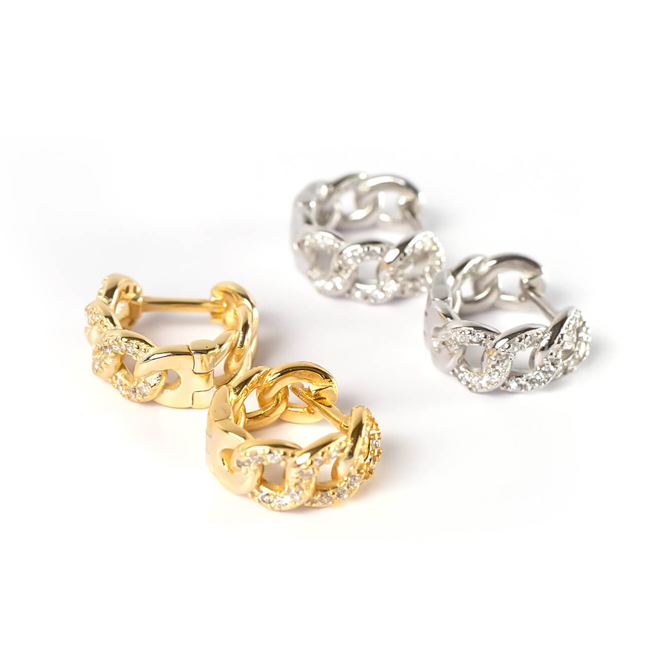 18K Gold Plated Sterling Silver Chain Cz Pave Hoop Earrings | KYKLOS-CHAIN