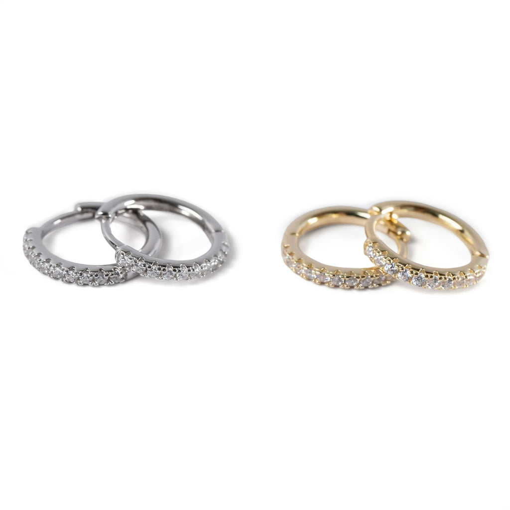 18K Gold Plated Sterling Silver Straight Pave Hoop Earrings | KYKLOS-STR