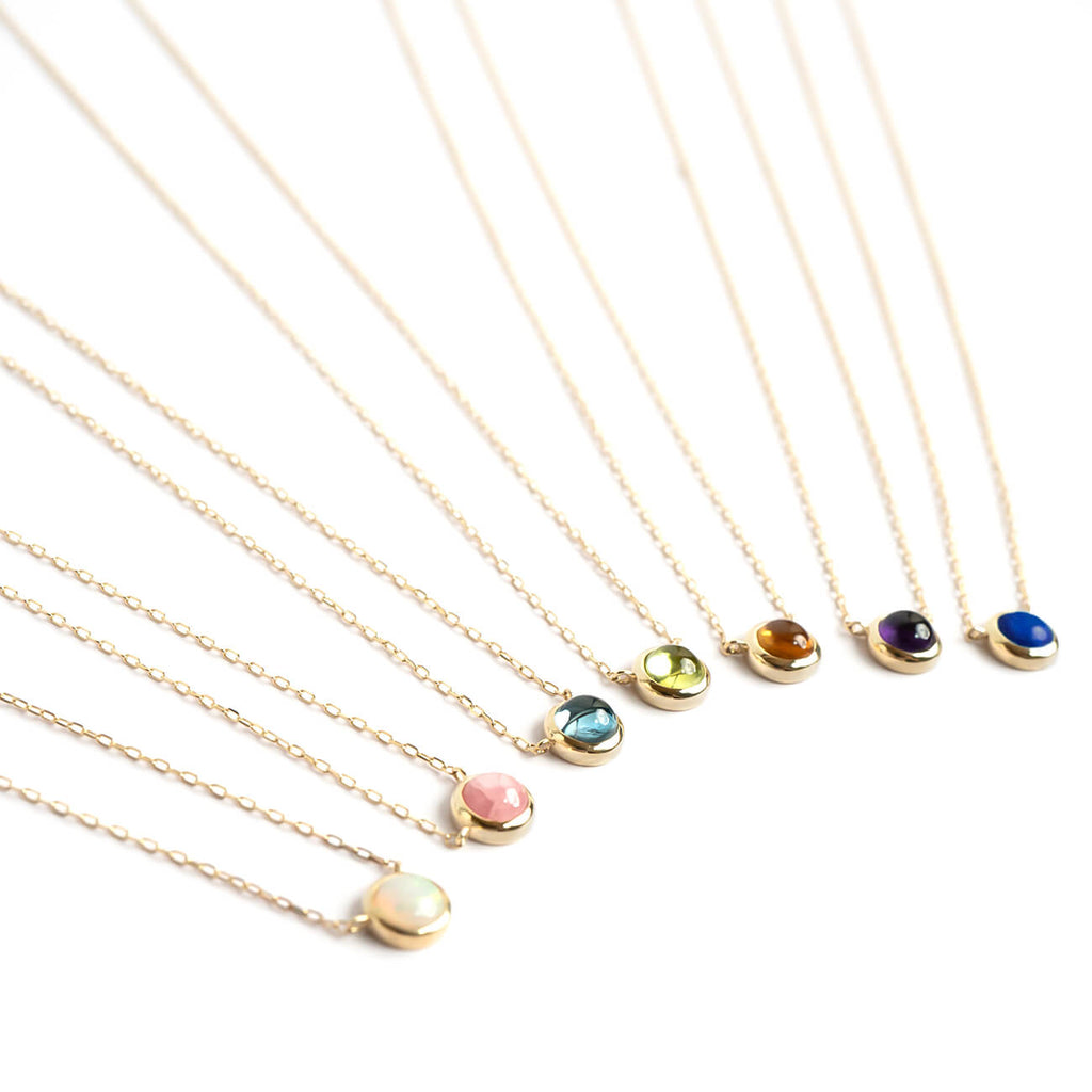 10K Gold 7color Gemstone Cabochon Necklace | LUPAUS